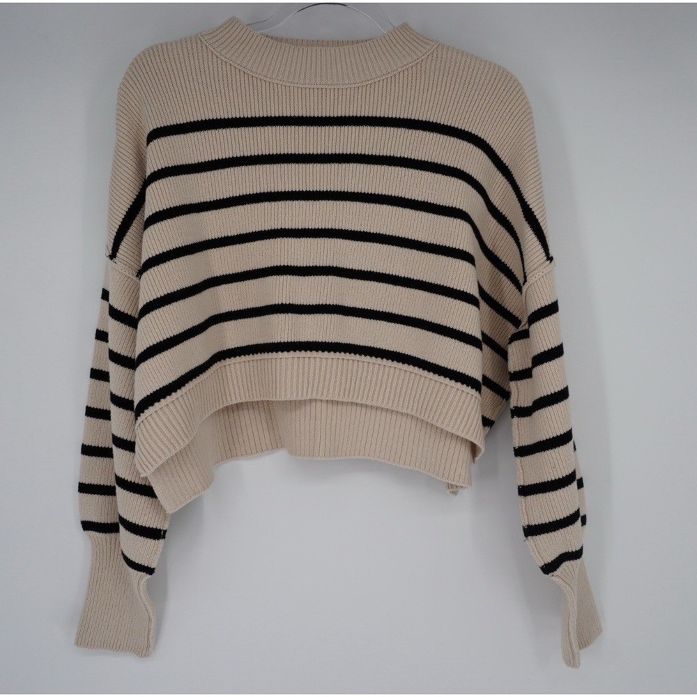 Free People Womens Small Easy Street Crop Sweater in Stripe Pearl Combo Knit